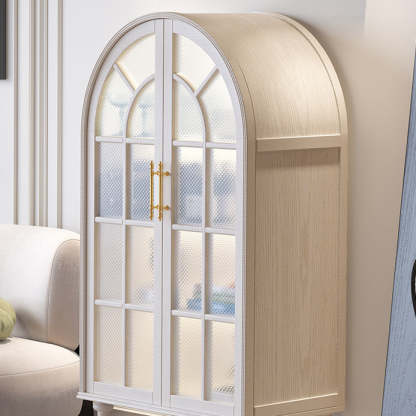 French Oak Ripple Glass Arched Oval 4-Tier Side Table
