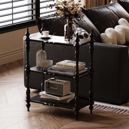 French Oak Roman Column Bookshelf 2/3/4/5-Tier — 3 / Black