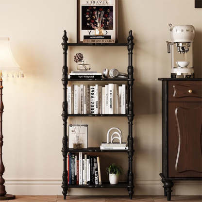 French Oak Roman Column Bookshelf 2/3/4/5-Tier — 2 / Black
