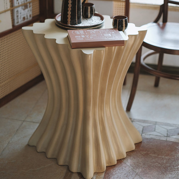 Retro Magnesium Oxide Striped Column End Table