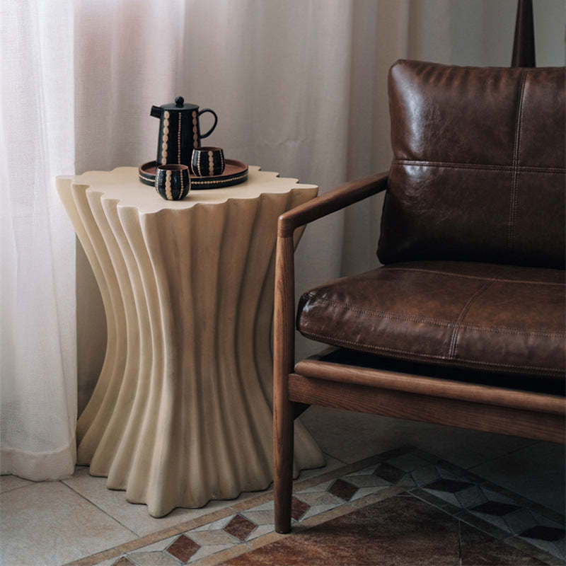 Retro Magnesium Oxide Striped Column End Table