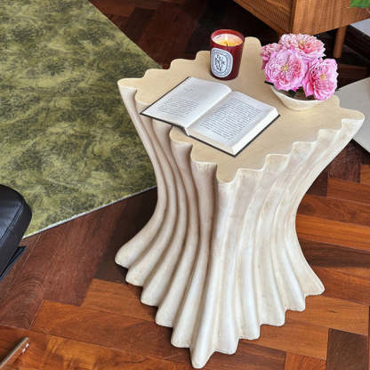Retro Magnesium Oxide Striped Column End Table
