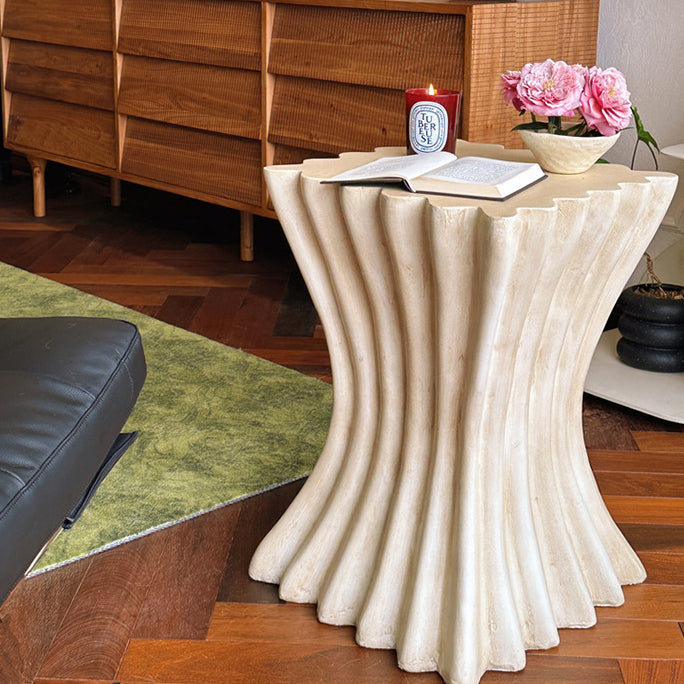 Retro Magnesium Oxide Striped Column End Table — Beige