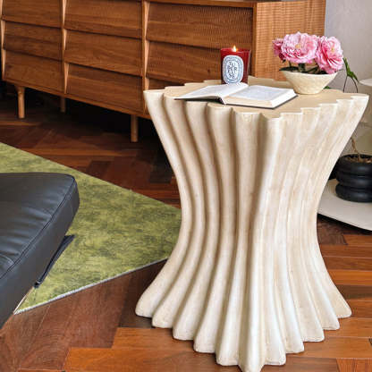 Retro Magnesium Oxide Striped Column End Table — Beige