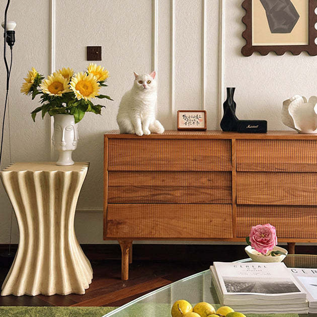 Retro Magnesium Oxide Striped Column End Table