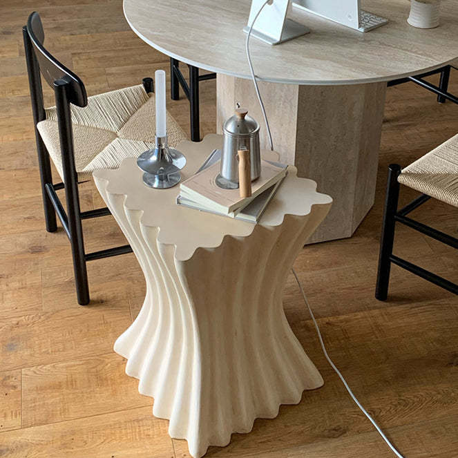 Retro Magnesium Oxide Striped Column End Table