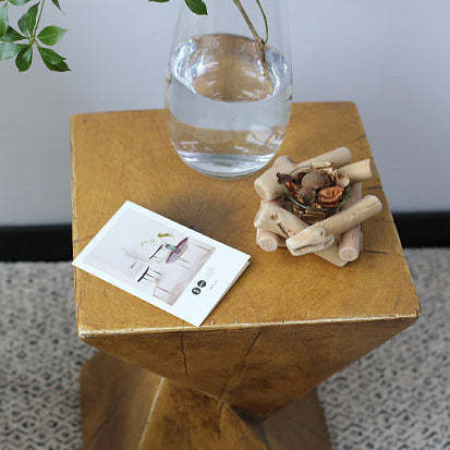 Retro Magnesium Oxide Wood Grain Triangle End Table
