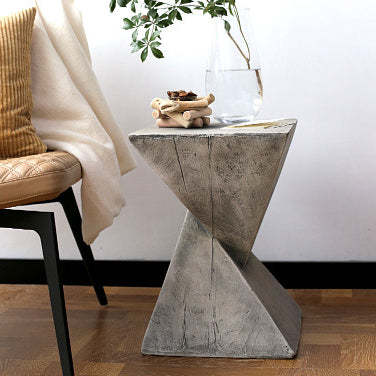Retro Magnesium Oxide Wood Grain Triangle End Table