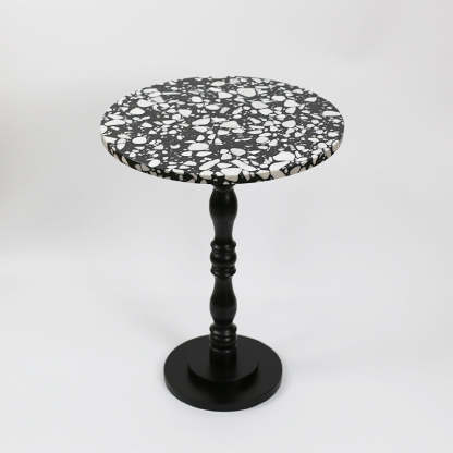 Scandinavian Terrazzo Travertine Wood End Table