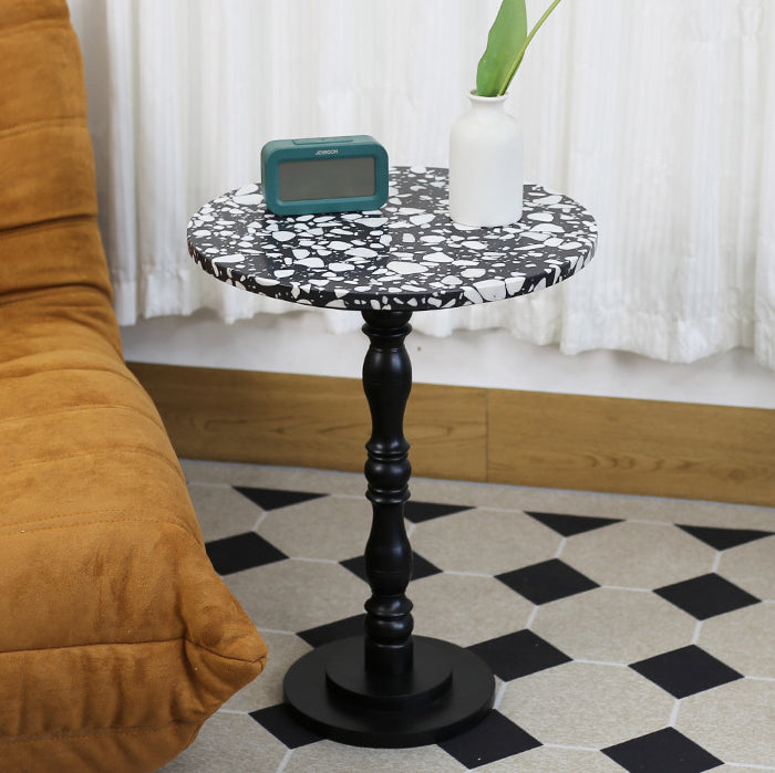 Scandinavian Terrazzo Travertine Wood End Table — Travertine