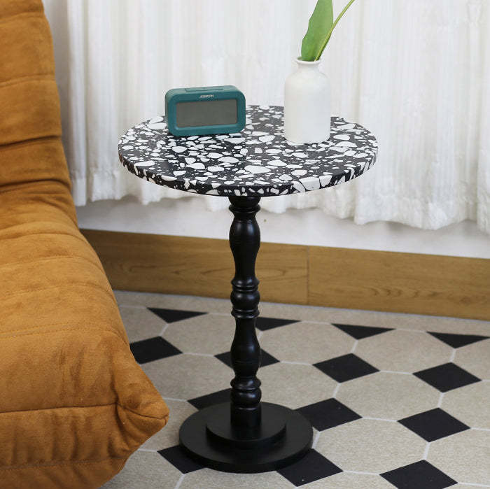 Scandinavian Terrazzo Travertine Wood End Table — Travertine