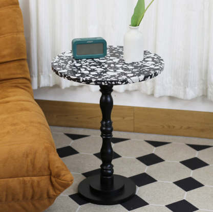 Scandinavian Terrazzo Travertine Wood End Table — Travertine