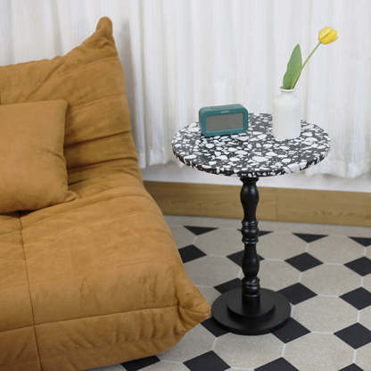 Scandinavian Terrazzo Travertine Wood End Table
