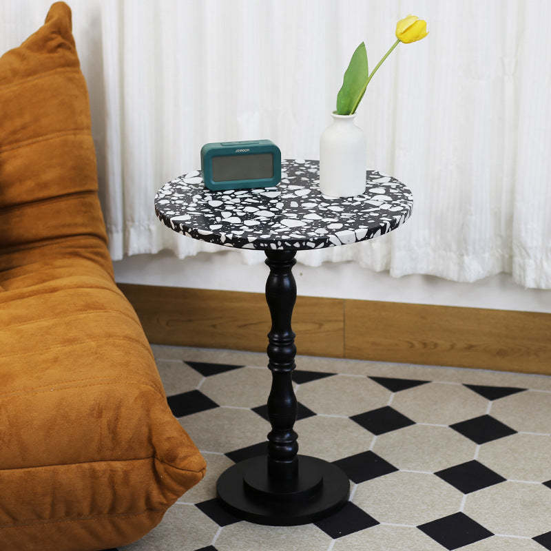 Scandinavian Terrazzo Travertine Wood End Table