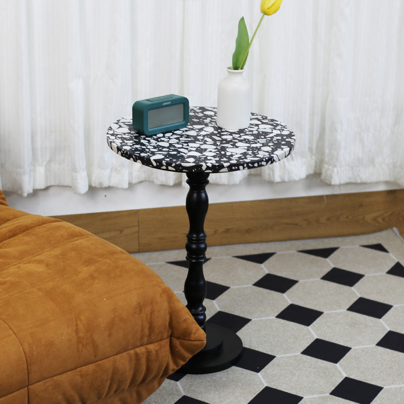 Scandinavian Terrazzo Travertine Wood End Table