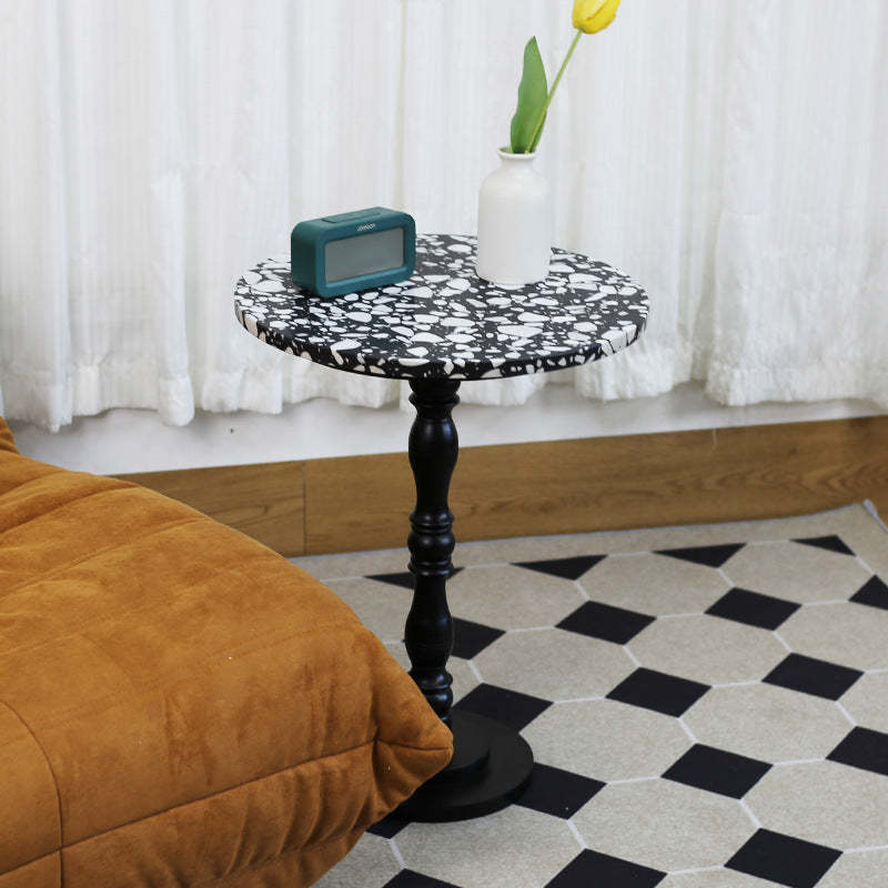 Scandinavian Terrazzo Travertine Wood End Table
