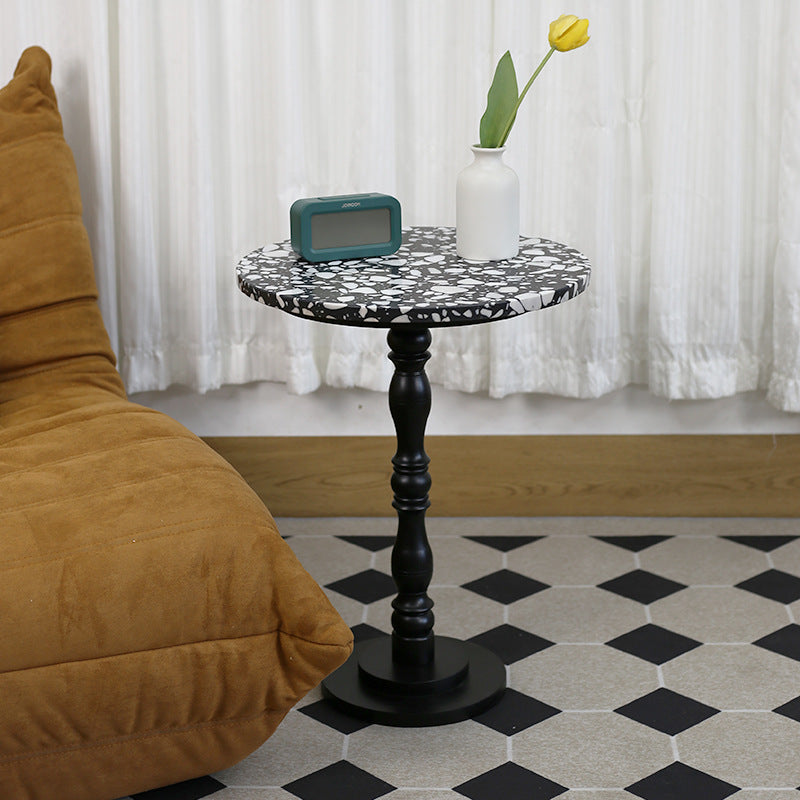 Scandinavian Terrazzo Travertine Wood End Table