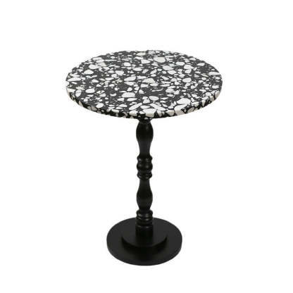 Scandinavian Terrazzo Travertine Wood End Table