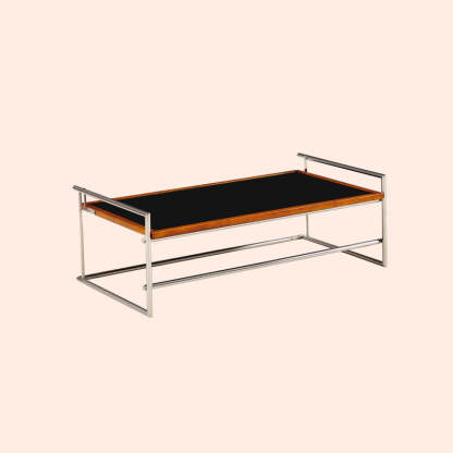 Retro Ash Wood Stainless Steel Reversible Coffee Table