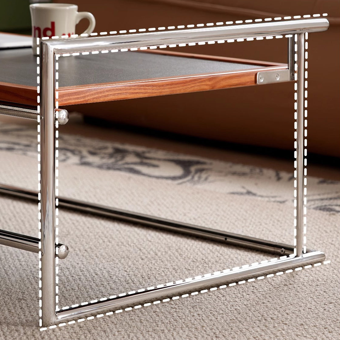 Retro Ash Wood Stainless Steel Reversible Coffee Table