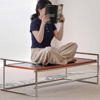Retro Ash Wood Stainless Steel Reversible Coffee Table