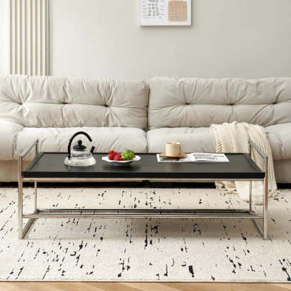 Retro Ash Wood Stainless Steel Reversible Coffee Table