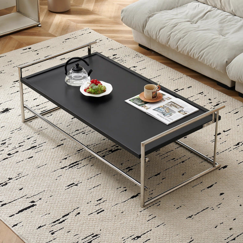 Retro Ash Wood Stainless Steel Reversible Coffee Table — Black