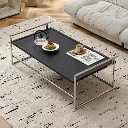 Retro Ash Wood Stainless Steel Reversible Coffee Table — Black