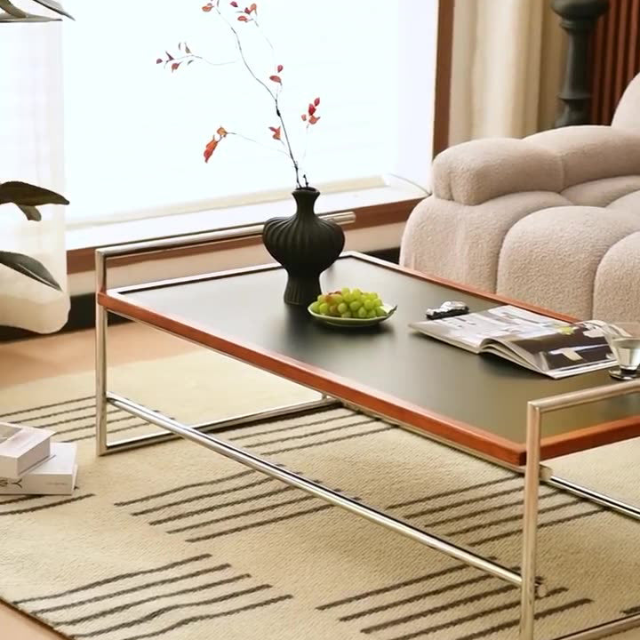 Retro Ash Wood Stainless Steel Reversible Coffee Table