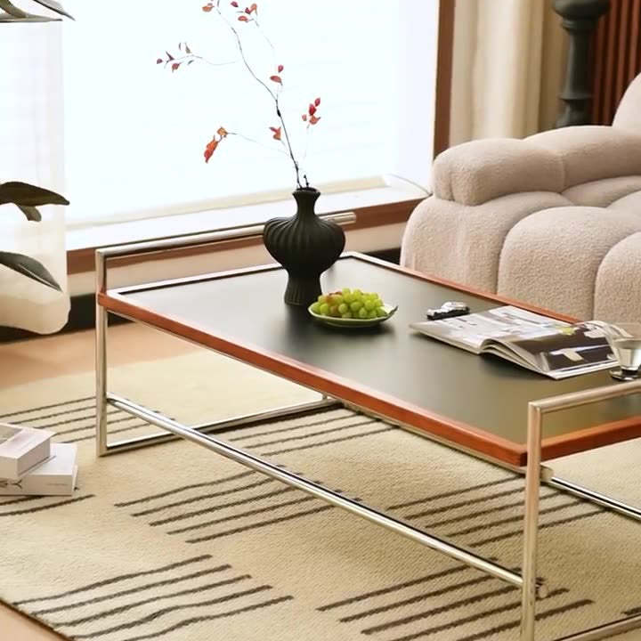 Retro Ash Wood Stainless Steel Reversible Coffee Table