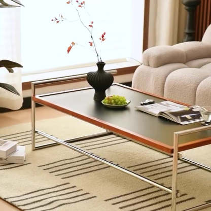 Retro Ash Wood Stainless Steel Reversible Coffee Table