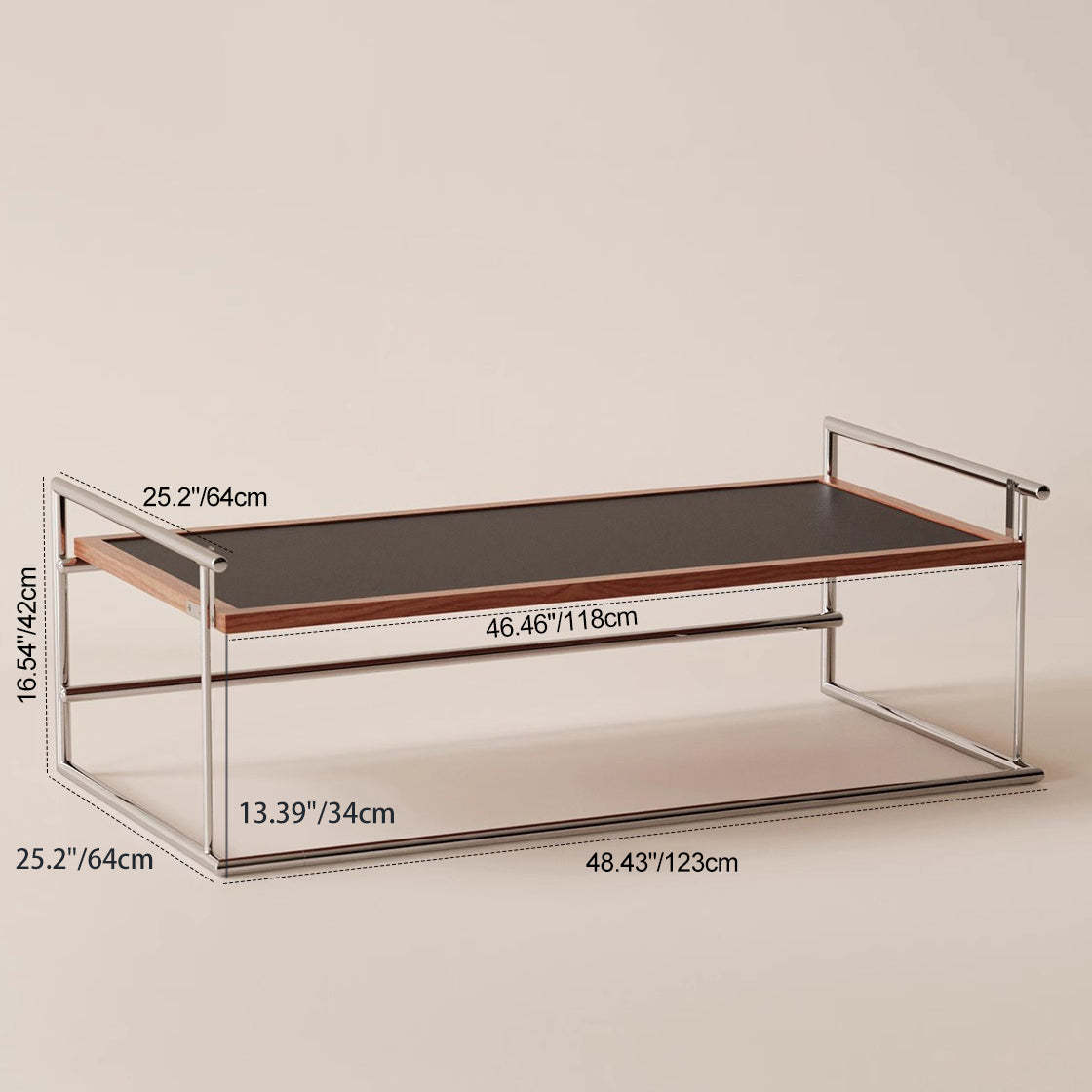 Retro Ash Wood Stainless Steel Reversible Coffee Table