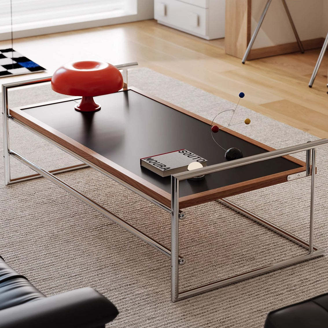 Retro Ash Wood Stainless Steel Reversible Coffee Table