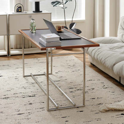 Retro Ash Wood Stainless Steel Reversible Coffee Table — White + Walnut