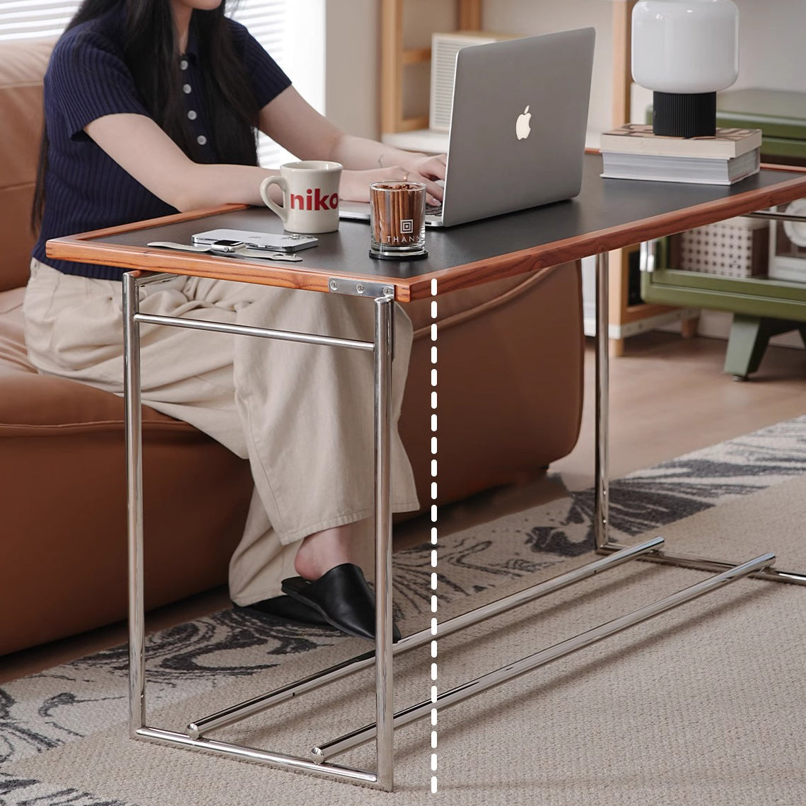 Retro Ash Wood Stainless Steel Reversible Coffee Table