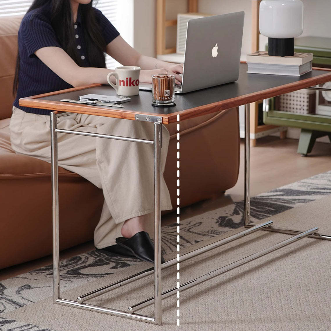 Retro Ash Wood Stainless Steel Reversible Coffee Table