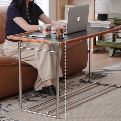 Retro Ash Wood Stainless Steel Reversible Coffee Table