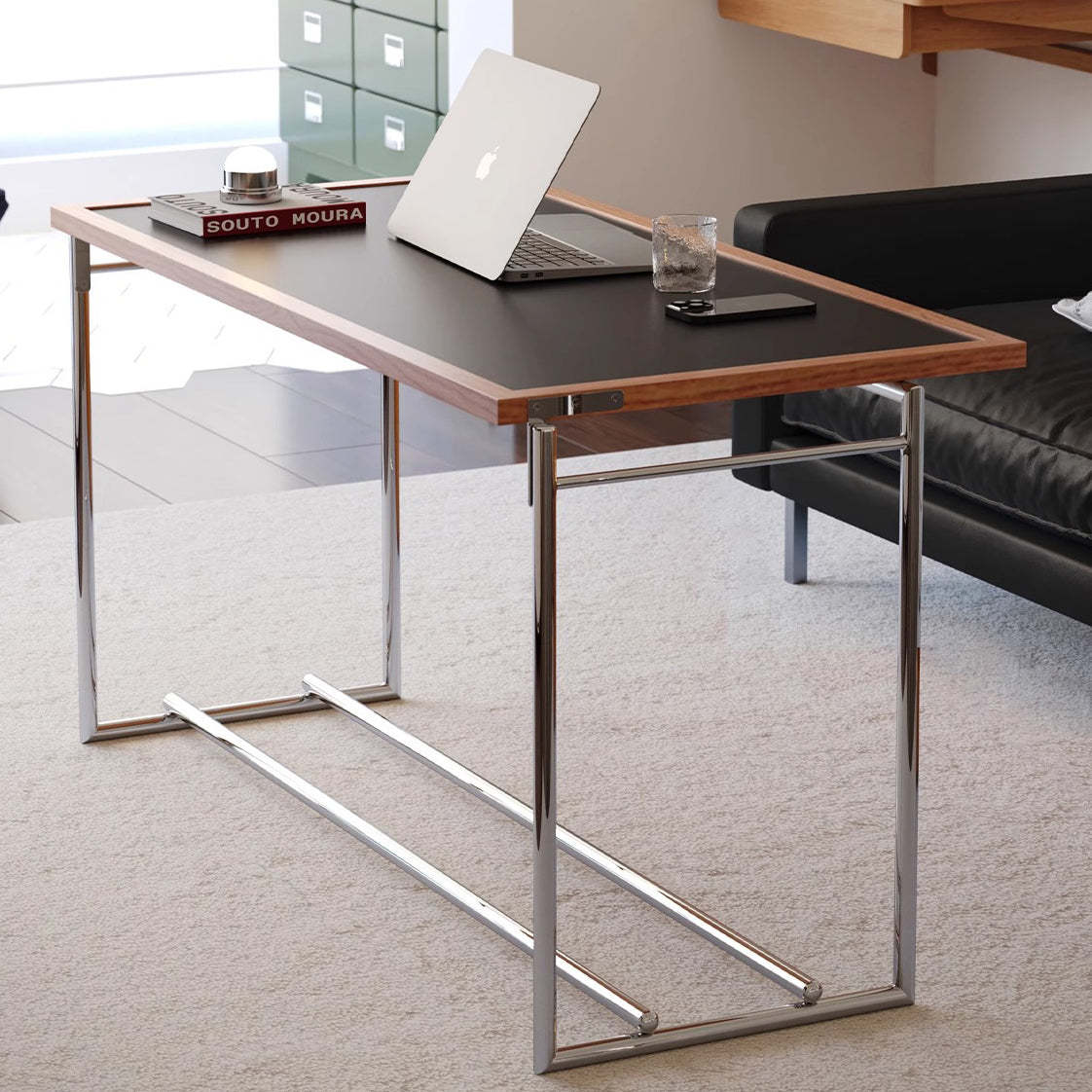Retro Ash Wood Stainless Steel Reversible Coffee Table