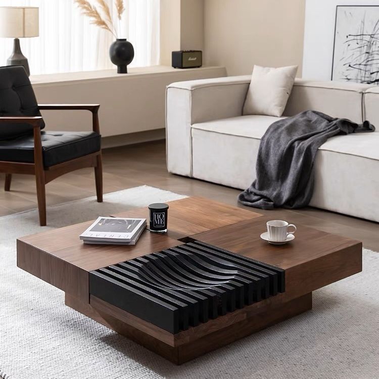 Nordic 2-storage extendable walnut metal coffee tables — 47" L x 47" W x 11" H