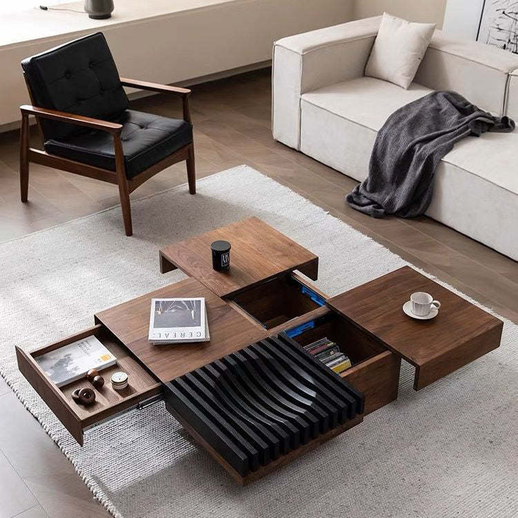 Scandinavian Walnut Extendable Coffee Table 2-Storage