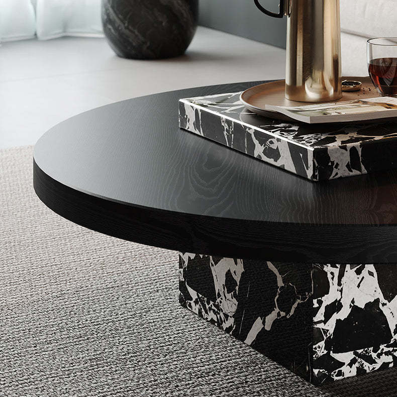 Scandinavian Marble Wood Round Coffee Table