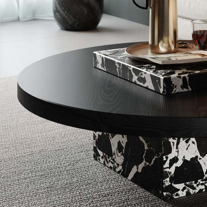 Scandinavian Marble Wood Round Coffee Table