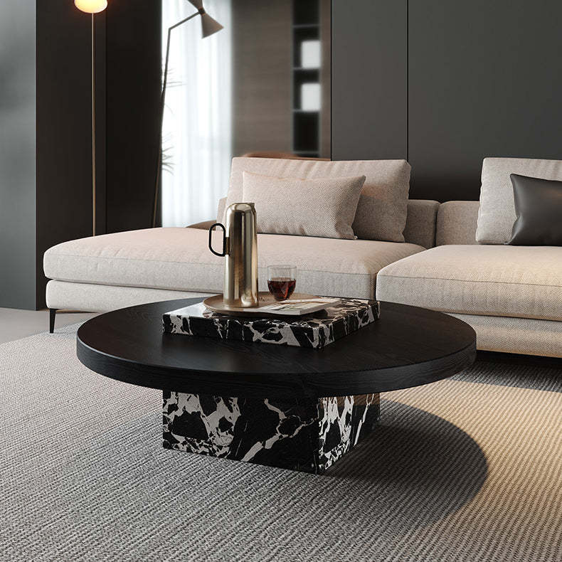 Scandinavian Marble Wood Round Coffee Table