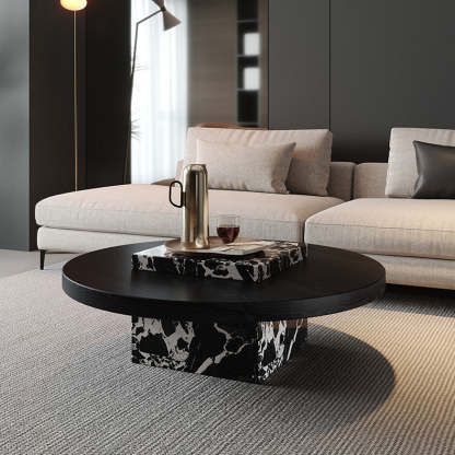 Scandinavian Marble Wood Round Coffee Table