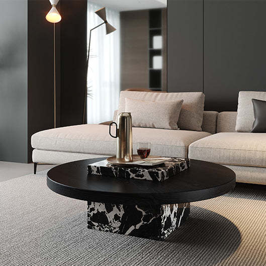 Scandinavian Marble Wood Round Coffee Table