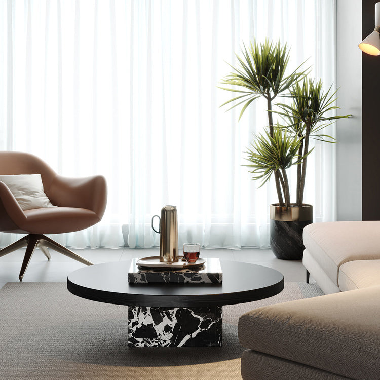 Scandinavian Marble Wood Round Coffee Table