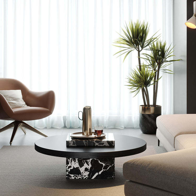 Scandinavian Marble Wood Round Coffee Table