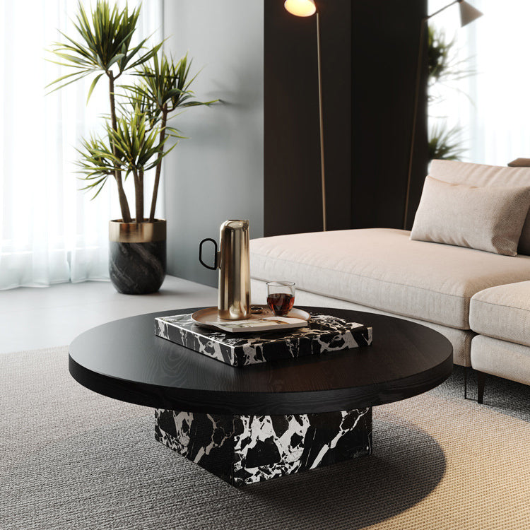 Scandinavian Marble Wood Round Coffee Table