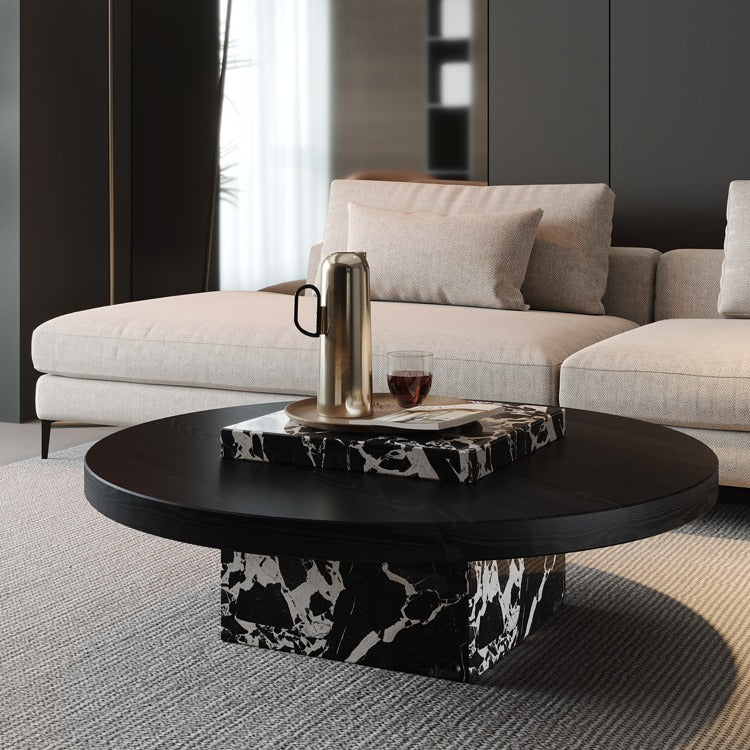 Scandinavian Marble Wood Round Coffee Table
