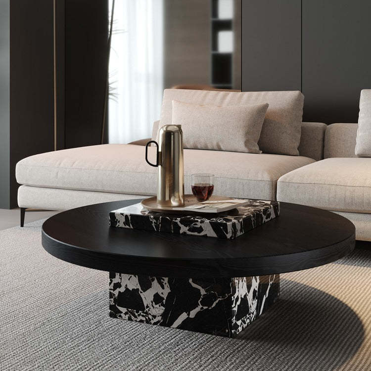 Scandinavian Marble Wood Round Coffee Table